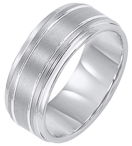 9mm Black Tungsten Carbide Bright Polished Step Edge with Center Satin Finish and bright cut parallel lines Comfort Fit Band