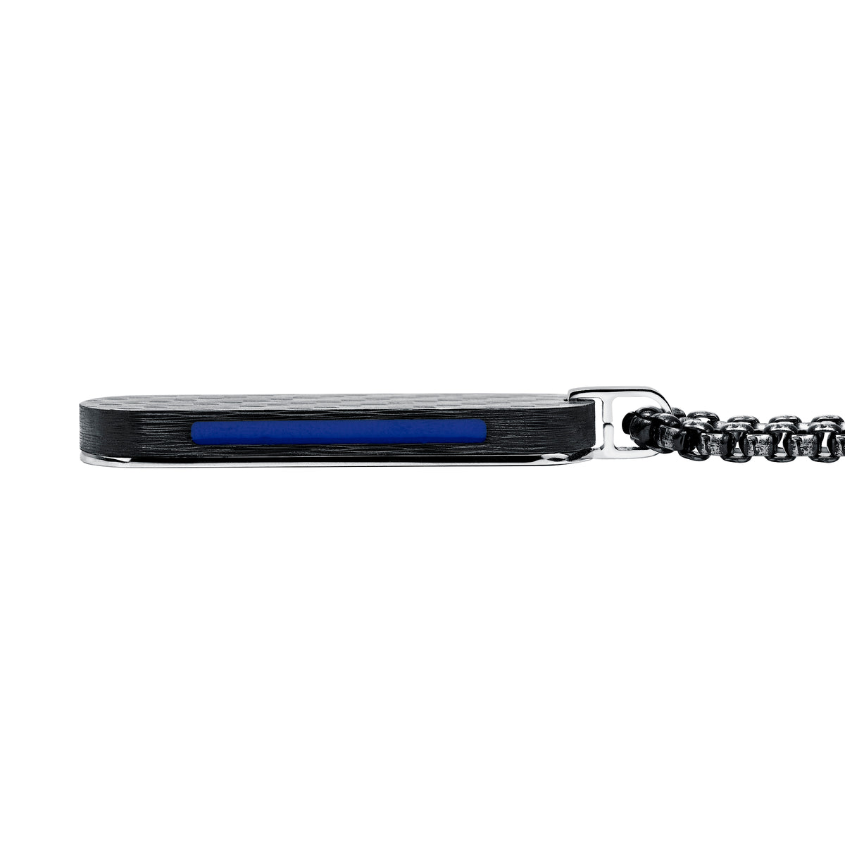 Machined Black 3K Carbon Fiber & 316L Stainless Steel Tag with Electric Blue Chroma Lacquer Racing Stripe Side Inlay & Black Diamond Accent