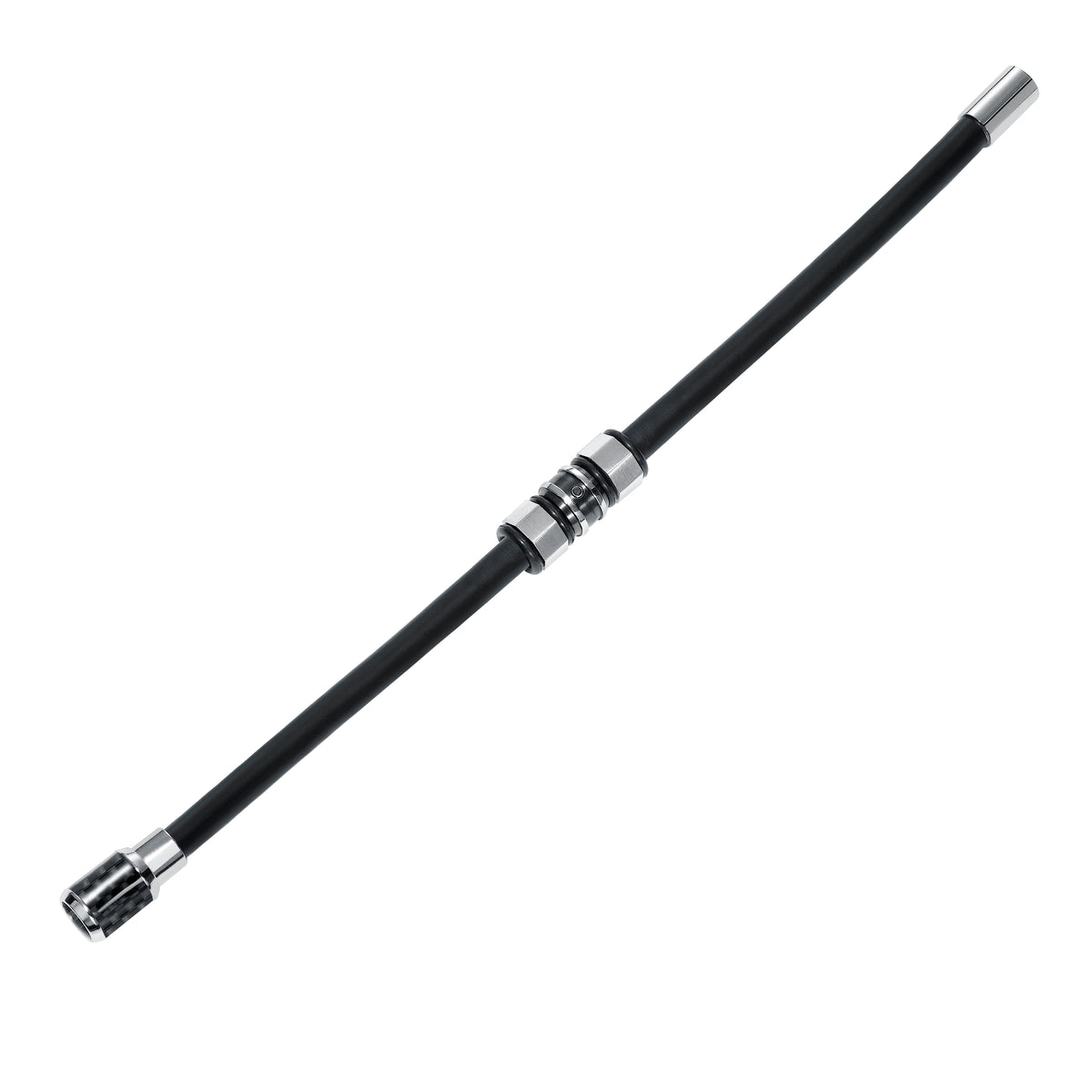 Black Silicone Rubber Tube Bracelet with Engine-Inspired Steel & Black Carbon Fiber Inlay Closure & Parts with Black Diamond Accent
