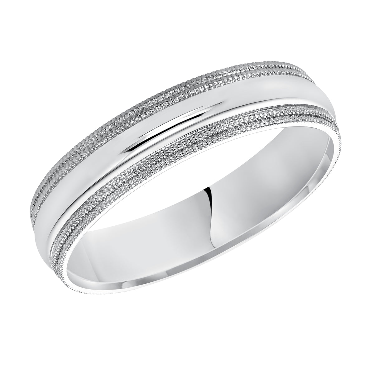 Classic yet refined, this comfort fit, 8mm domed band features a high polish finish complimented by double milgrain detailing on its edges.