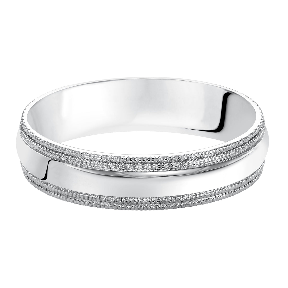 Classic yet refined, this comfort fit, 8mm domed band features a high polish finish complimented by double milgrain detailing on its edges.