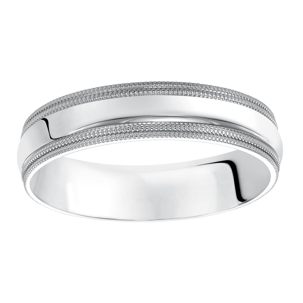 Classic yet refined, this comfort fit, 8mm domed band features a high polish finish complimented by double milgrain detailing on its edges.
