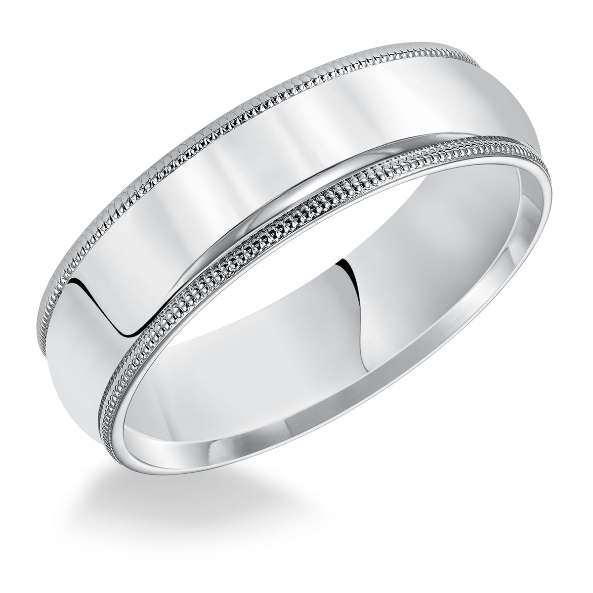 Classic styling is infused into this low-dome, comfort fit wedding band design featuring a high polished finish with delicate milgrain detailing.