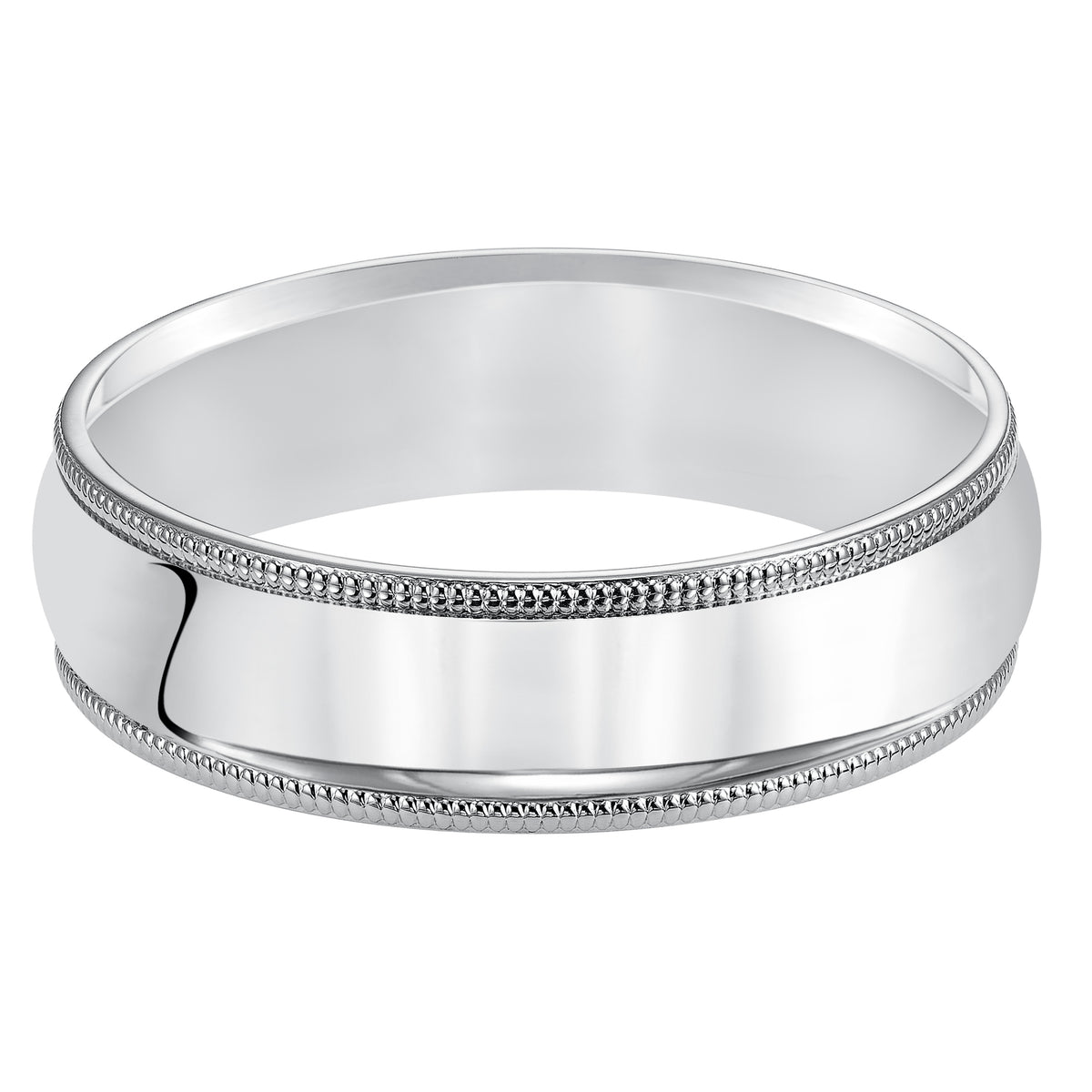 Classic styling is infused into this low-dome, comfort fit wedding band design featuring a high polished finish with delicate milgrain detailing.