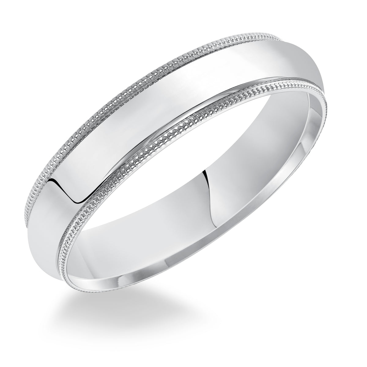 This handsome low-dome, band features a high polished finish with delicate milgrain detailing for a traditional look