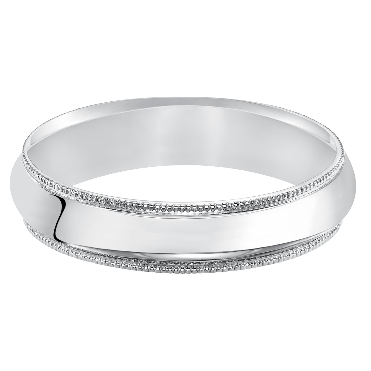 This handsome low-dome, band features a high polished finish with delicate milgrain detailing for a traditional look