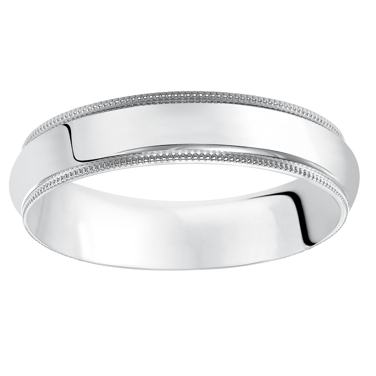 This handsome low-dome, band features a high polished finish with delicate milgrain detailing for a traditional look