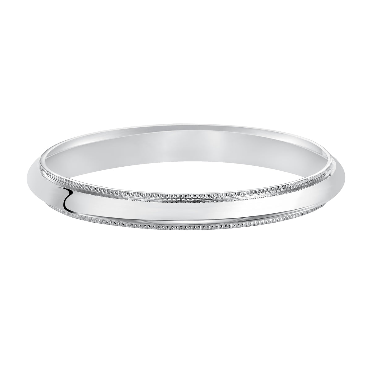 This handsome low-dome band features a high polished finish with delicate milgrain detailing for a traditional look.