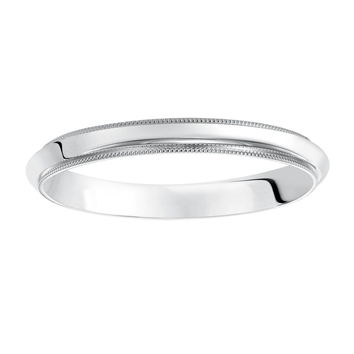 This handsome low-dome band features a high polished finish with delicate milgrain detailing for a traditional look.