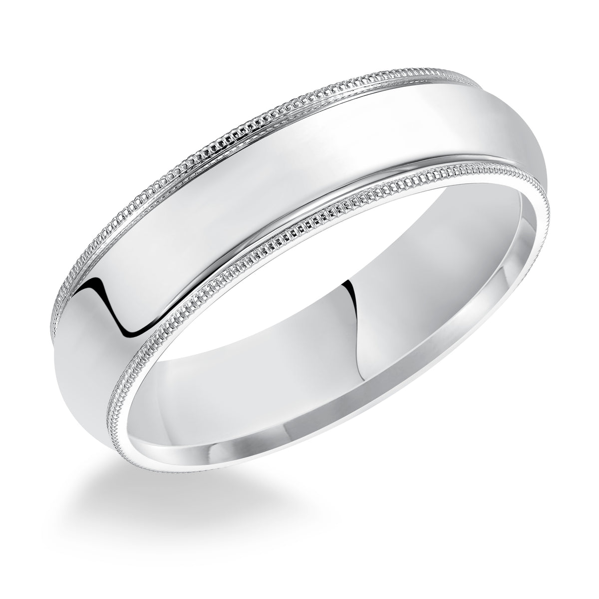 Luxurious yet classic, this this super domed, wedding band features a high polished finish and milgrain detailing