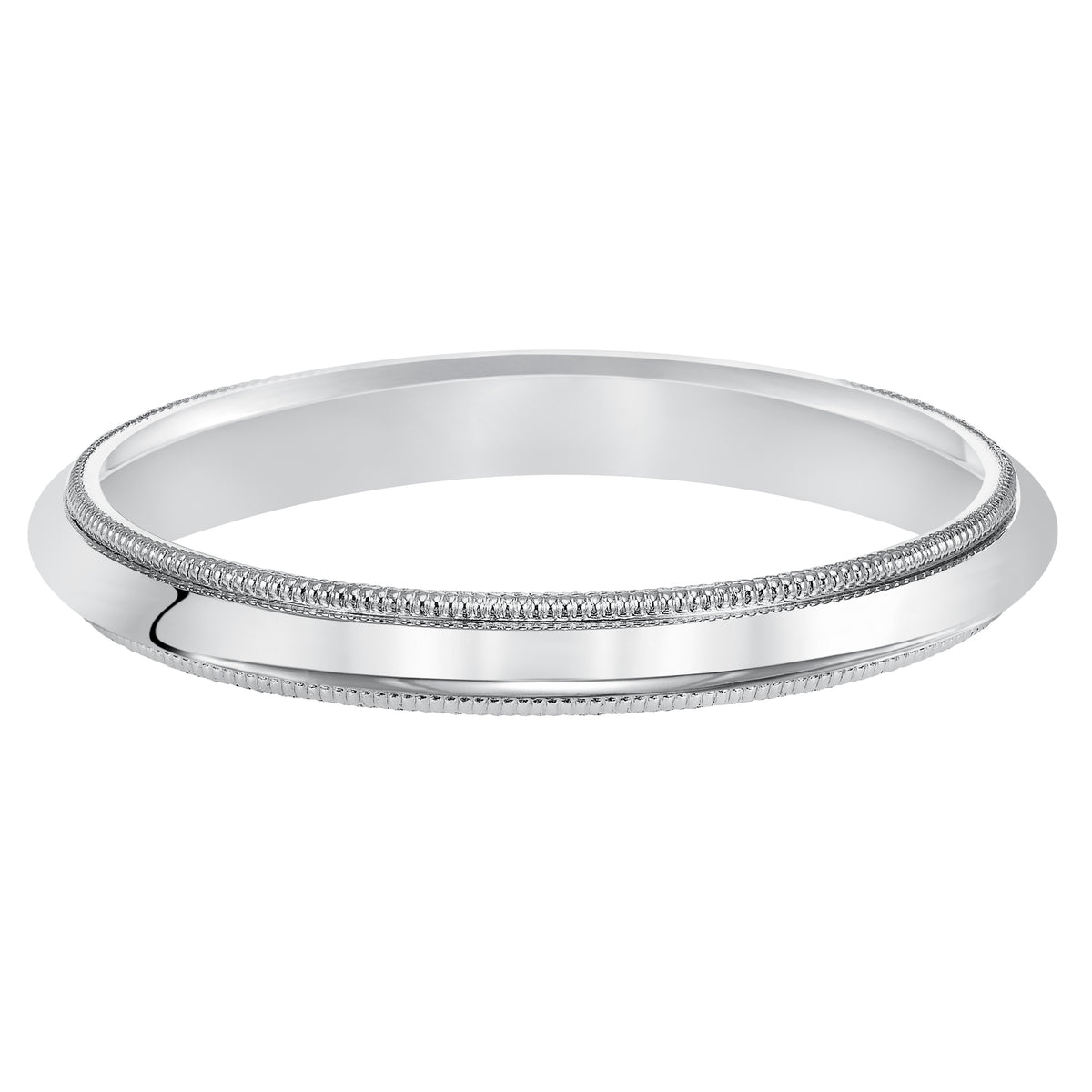 Luxurious yet classic, this this super domed, wedding band features a high polished finish and milgrain detailing