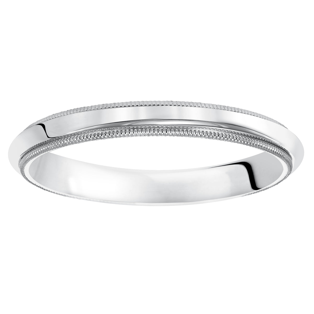 Luxurious yet classic, this this super domed, wedding band features a high polished finish and milgrain detailing