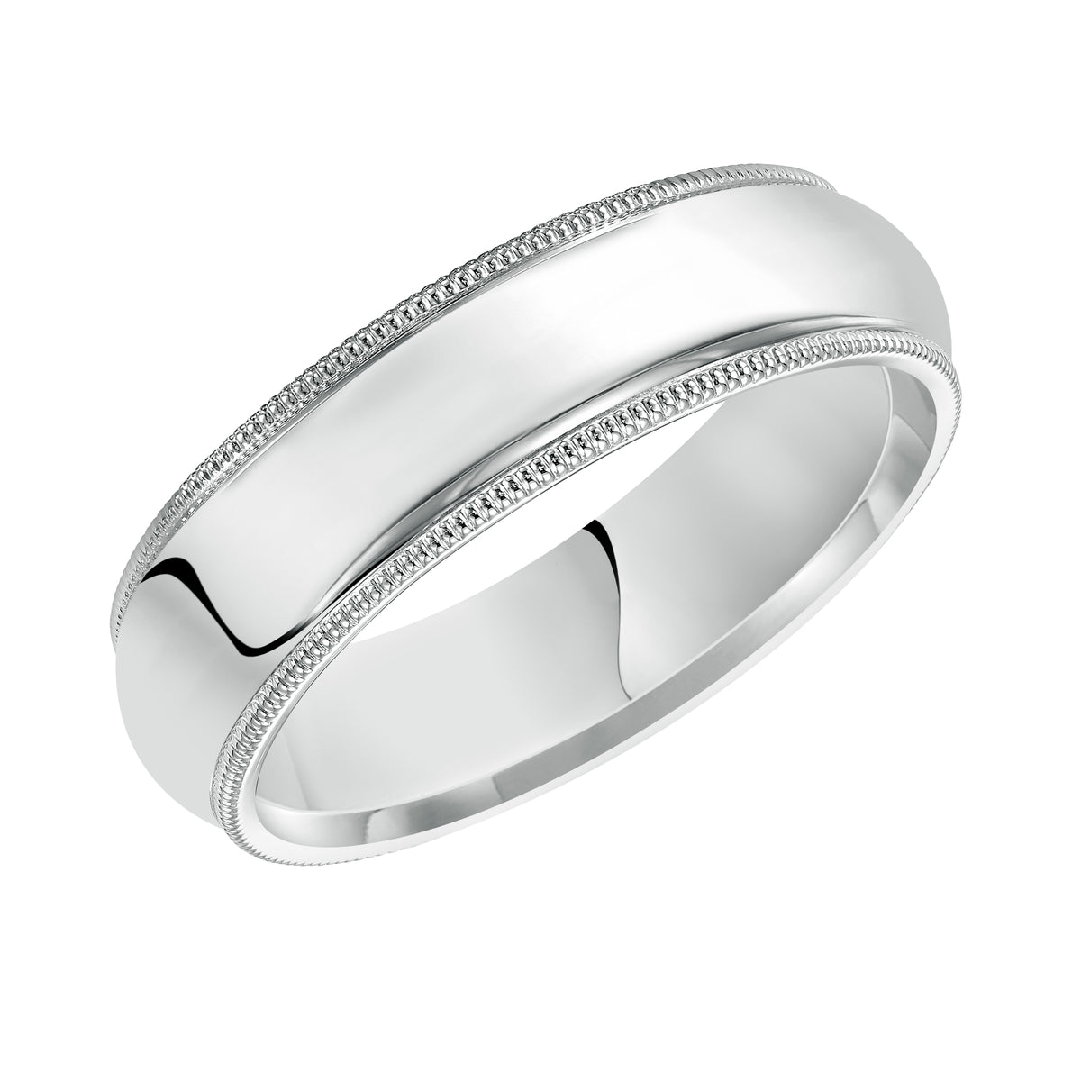 Contemporary meets classic with this super domed, wedding band featuring a high polished finish and milgrain detailing