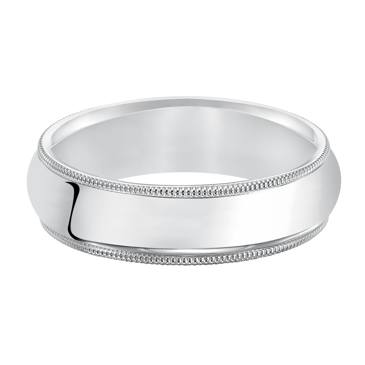 Contemporary meets classic with this super domed, wedding band featuring a high polished finish and milgrain detailing