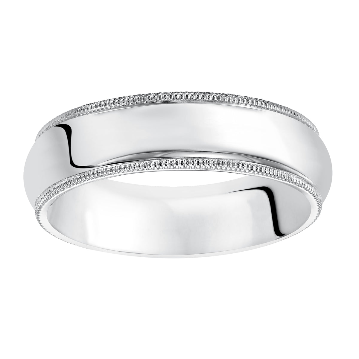 Contemporary meets classic with this super domed, wedding band featuring a high polished finish and milgrain detailing