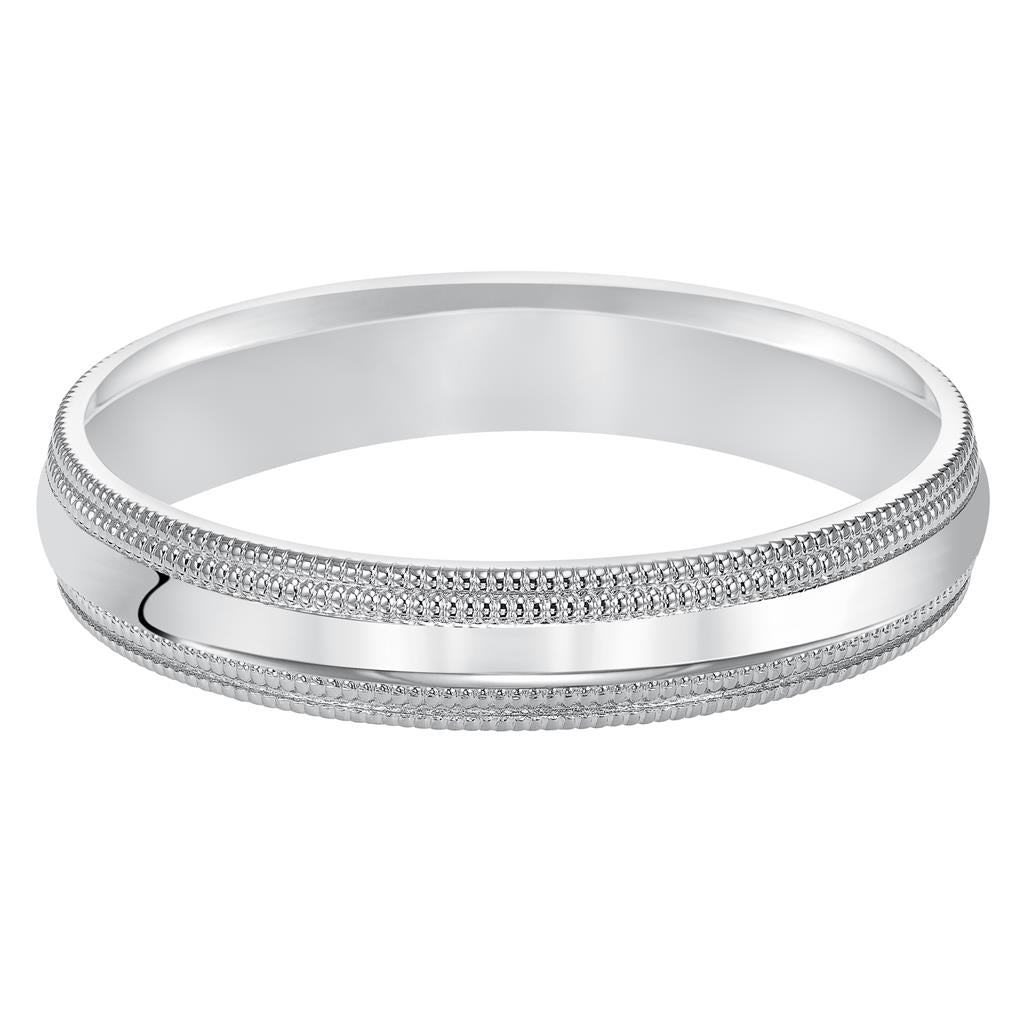Classic yet refined, this comfort fit, domed band features a high polish finish complimented by double milgrain detailing on its edges.