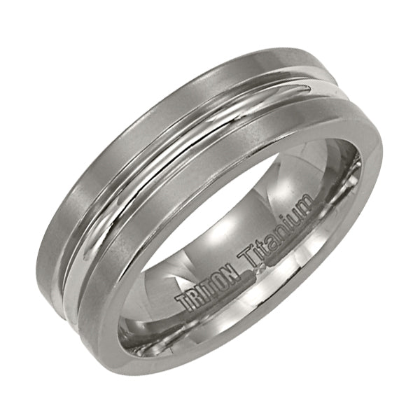 7mm Brush Finish, Flat Titanium comfort fit band with bright polish center.