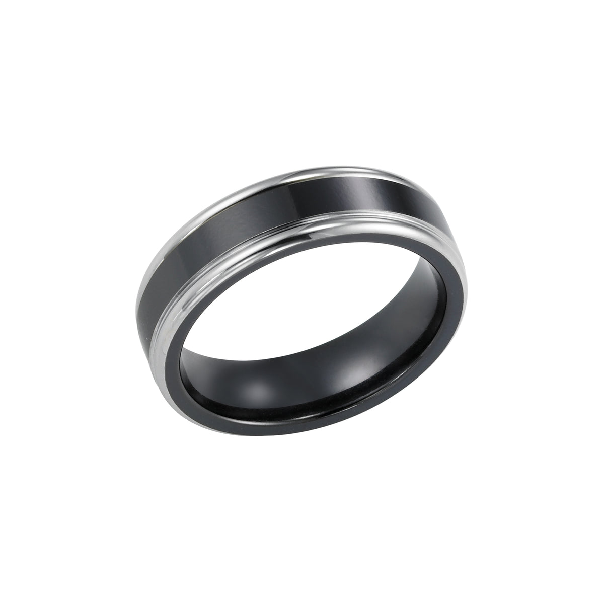 6.5mm Flat Comfort Fit Black Titanium Band with Step edge.
