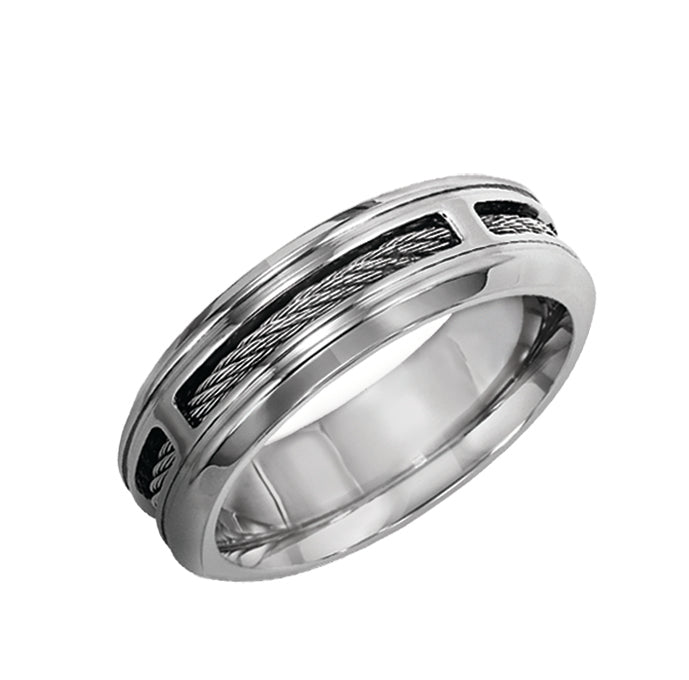 7mm Stainless steel comfort fit band with cable inlay