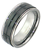 8mm Tungsten Carbide Bright Polished Comfort Fit Band with Black Ceramic Inlay
