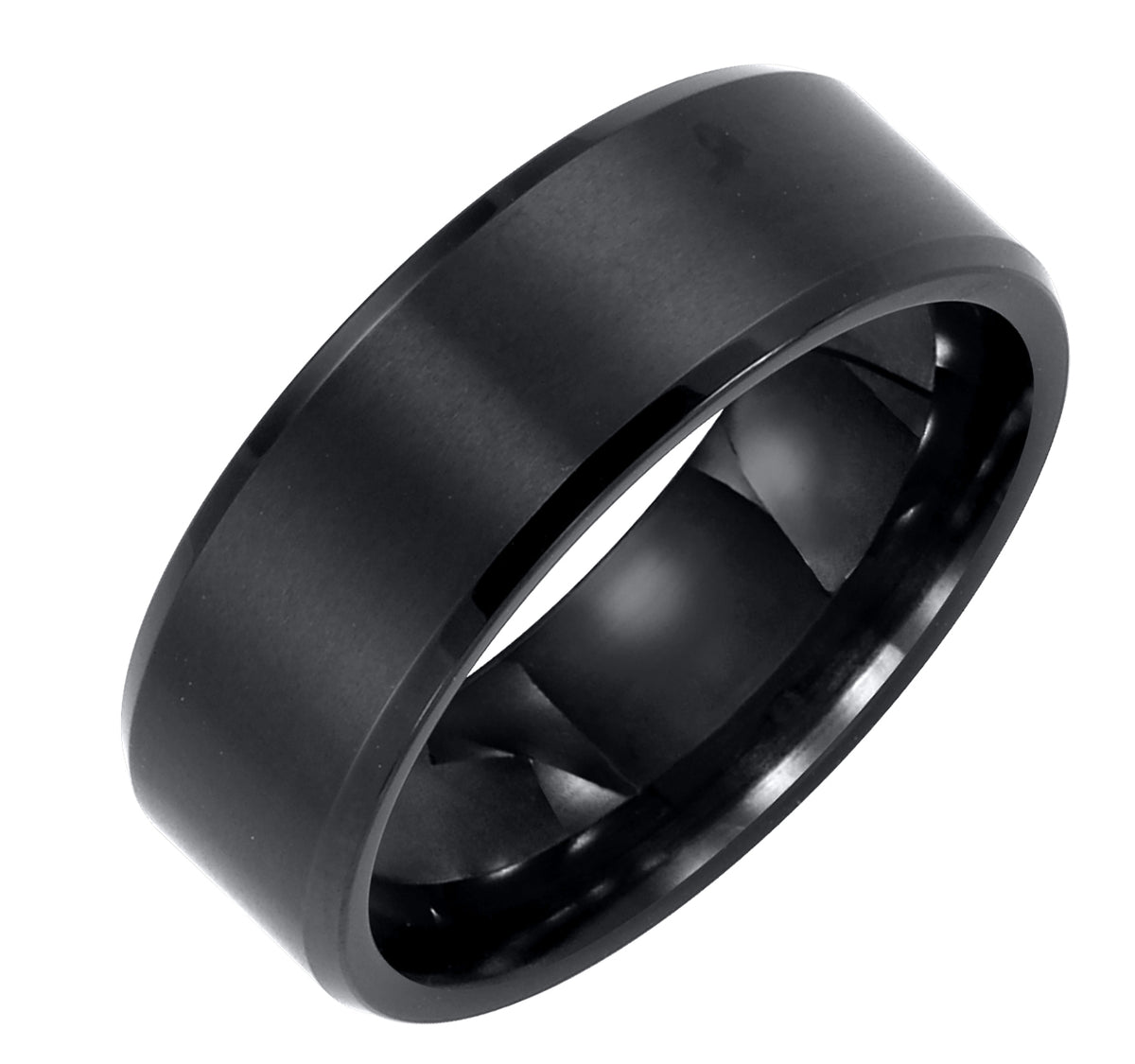8mm Black Tungsten Carbide Bevel Edge Comfort Fit Band with Satin Finish
