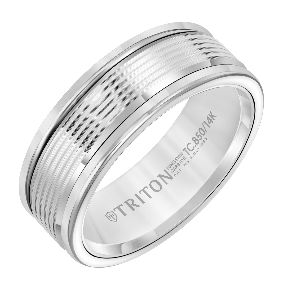 Serrated Engraved Finish Round Edge Wedding Band