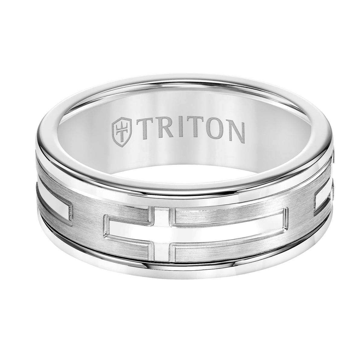 8mm White Tungsten Carbide Ring with 14kit White Gold Cross Pattern Center