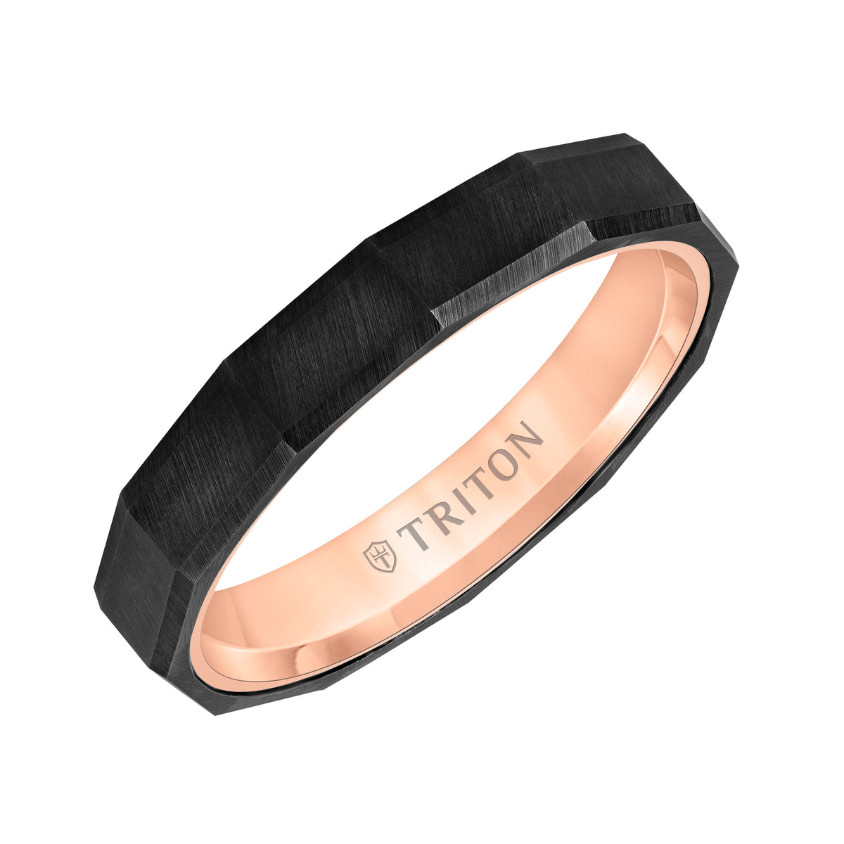 4MM Tungsten Carbide + 14K Gold Ring - Horizontal Faceted Pattern with 14K Gold Interior
