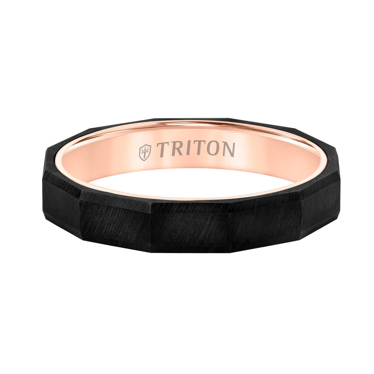 4MM Tungsten Carbide + 14K Gold Ring - Horizontal Faceted Pattern with 14K Gold Interior