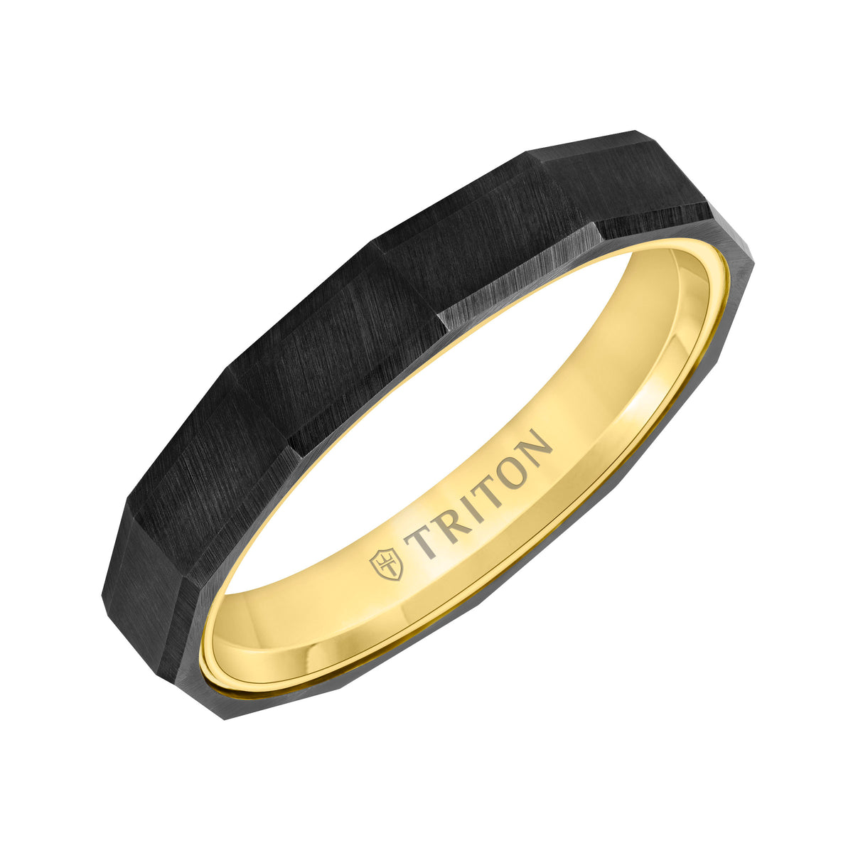 4MM Tungsten Carbide + 14K Gold Ring - Horizontal Faceted Pattern with 14K Gold Interior