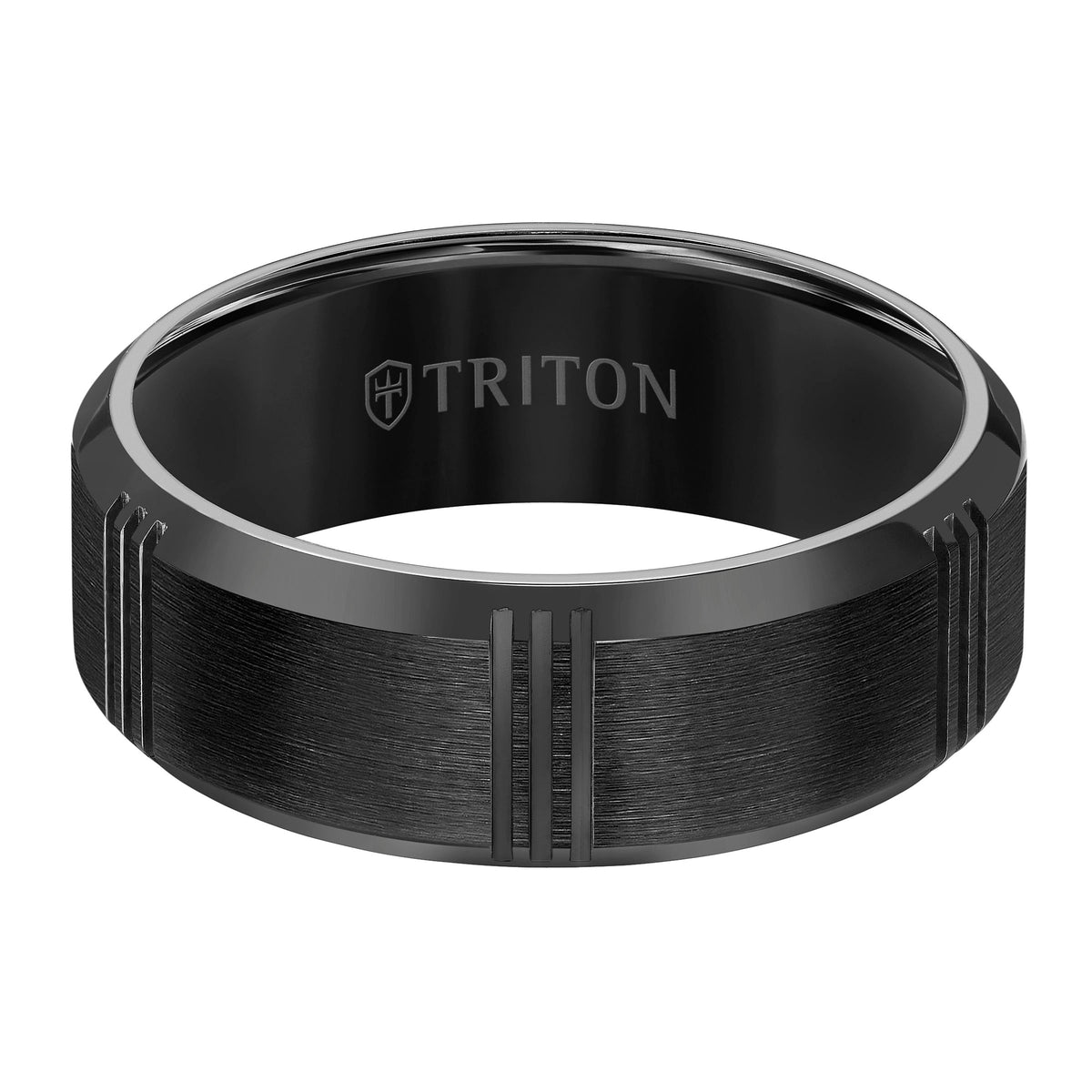 8mm Black Titanium Flat with Bevel Edge comfort fit band with vertical cuts