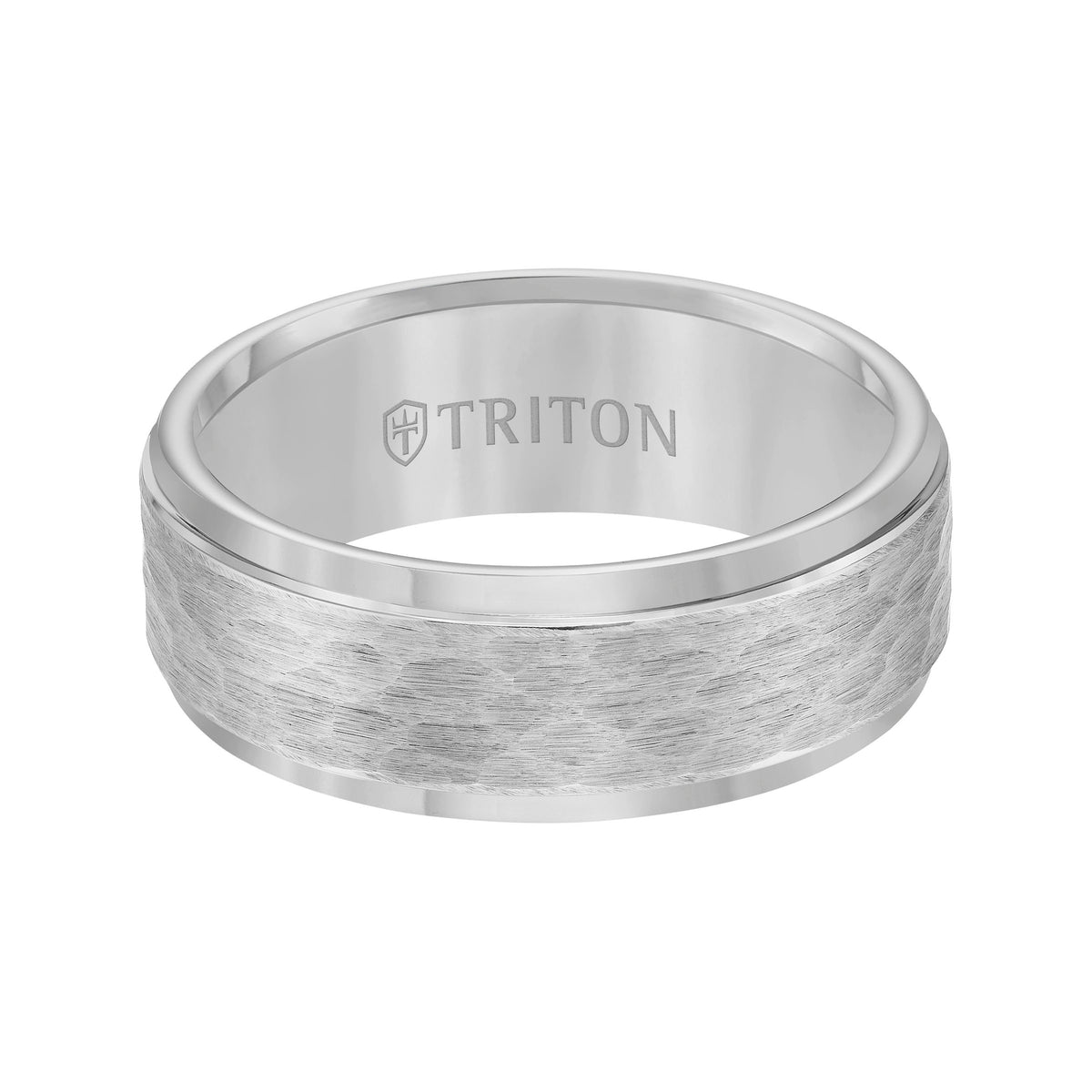 8mm Tungsten carbide Step Edge Comfort Fit band with center hammered texture