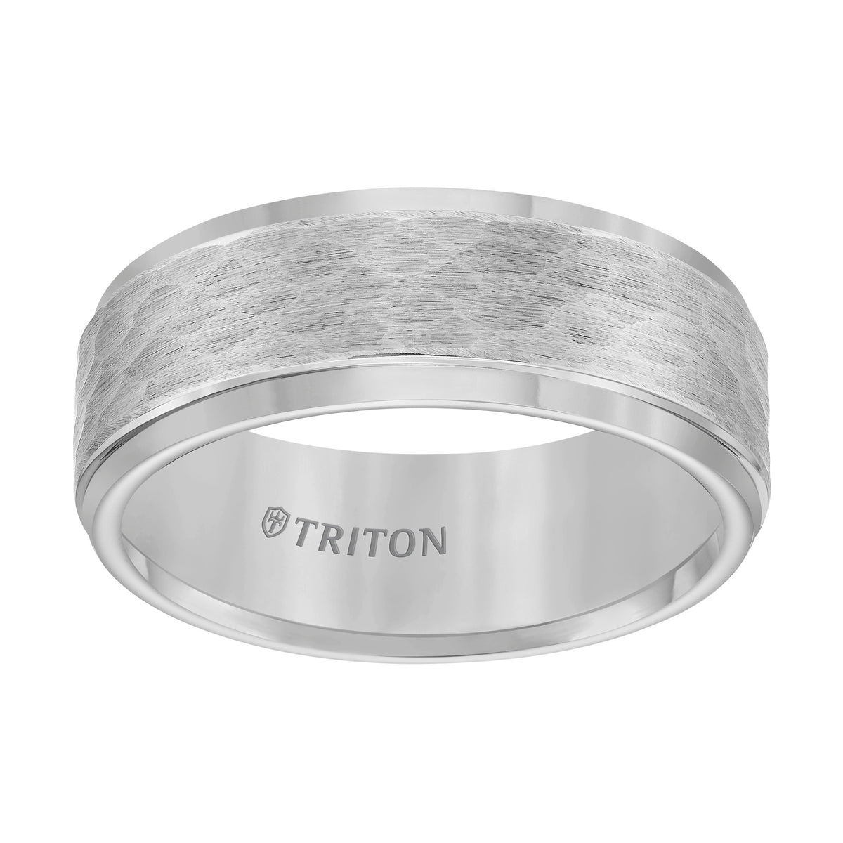 8mm Tungsten carbide Step Edge Comfort Fit band with center hammered texture