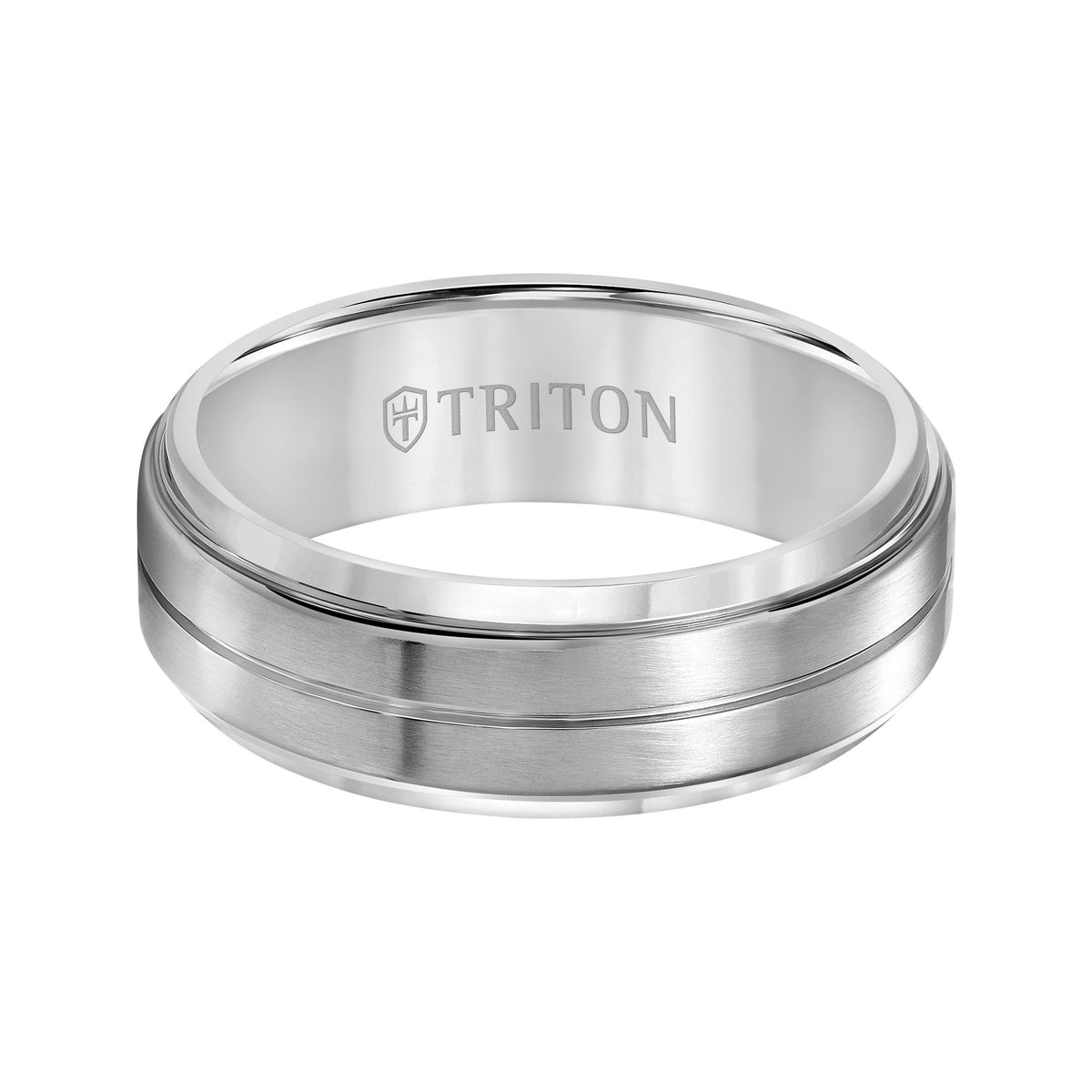 8mm Titanium Bevel Step Edge Comfort Fit Band with Horizontal Center Cut Line