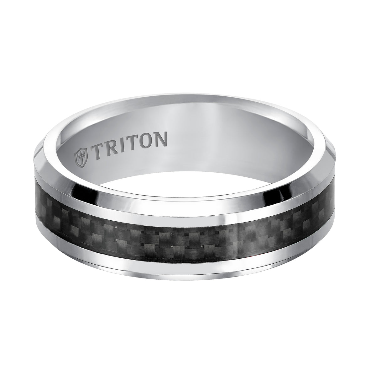 7mm Cobalt beveled edge comfort fit band with Black Carbon Fiber Inlay