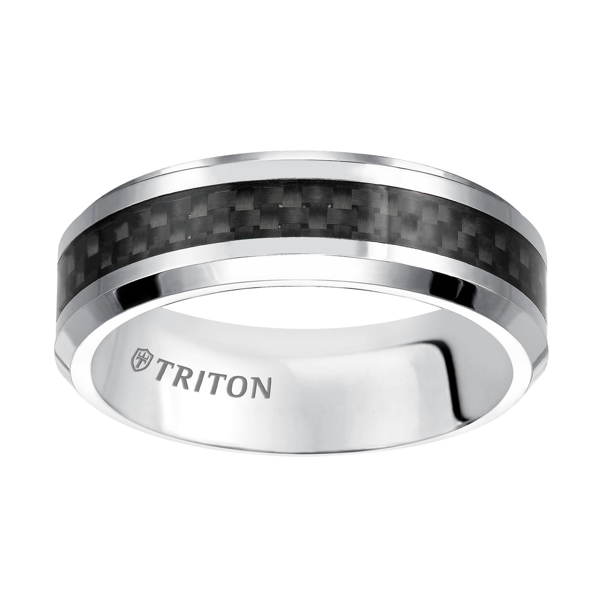 7mm Cobalt beveled edge comfort fit band with Black Carbon Fiber Inlay