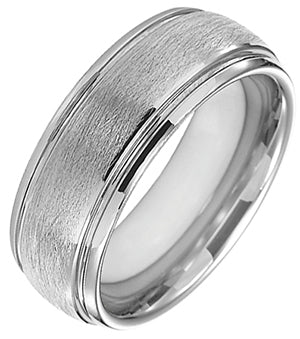 8mm Tungsten Carbide Wire Brush Finish Dome with Bright Polished Rims