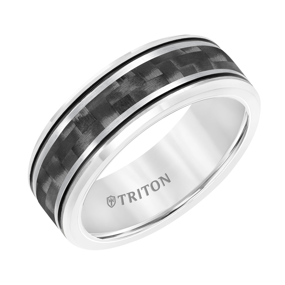 8MM Tungsten Carbide Band with Carbon Fiber Insert, Fire Red Stripes and Beveled Edge