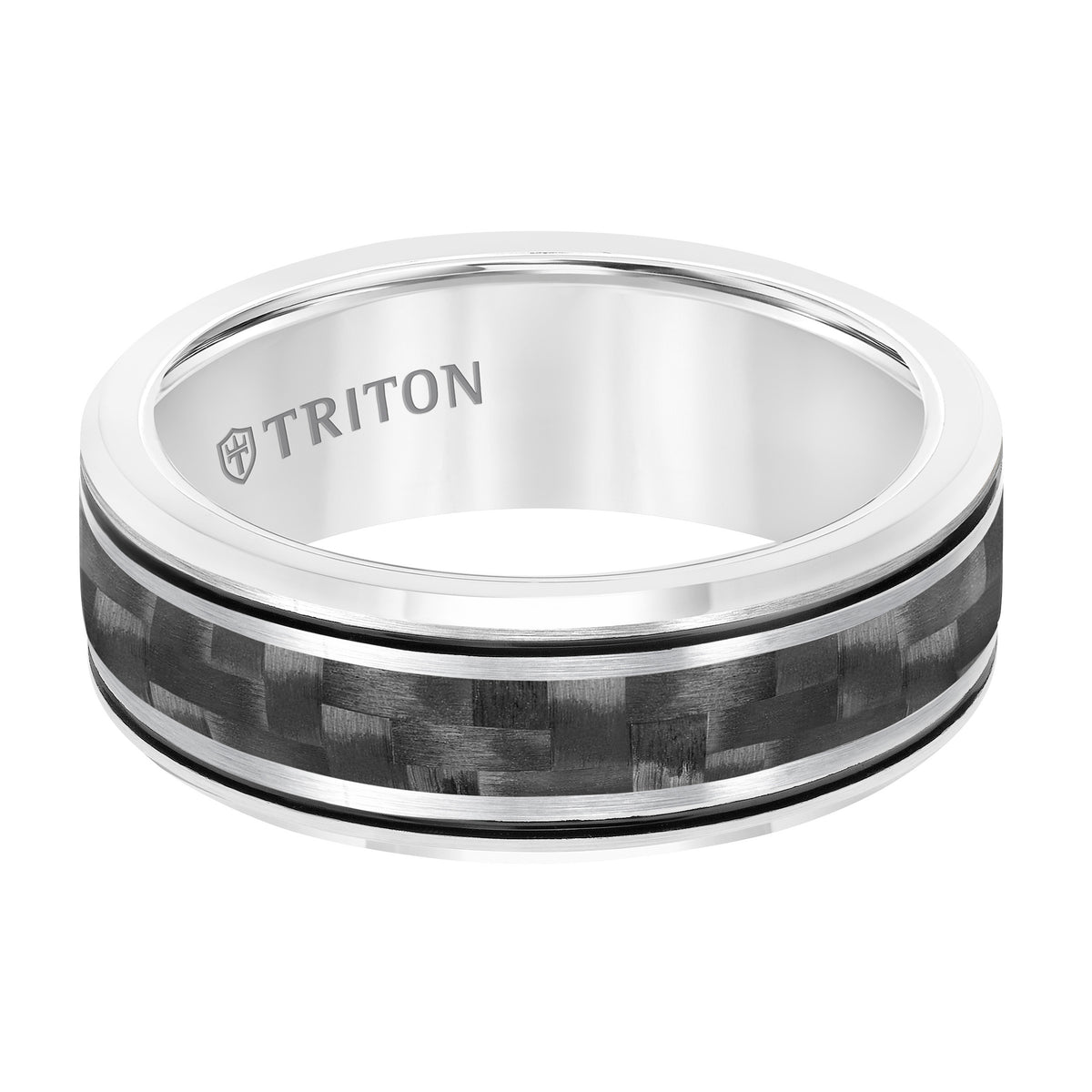 8MM Tungsten Carbide Band with Carbon Fiber Insert, Fire Red Stripes and Beveled Edge