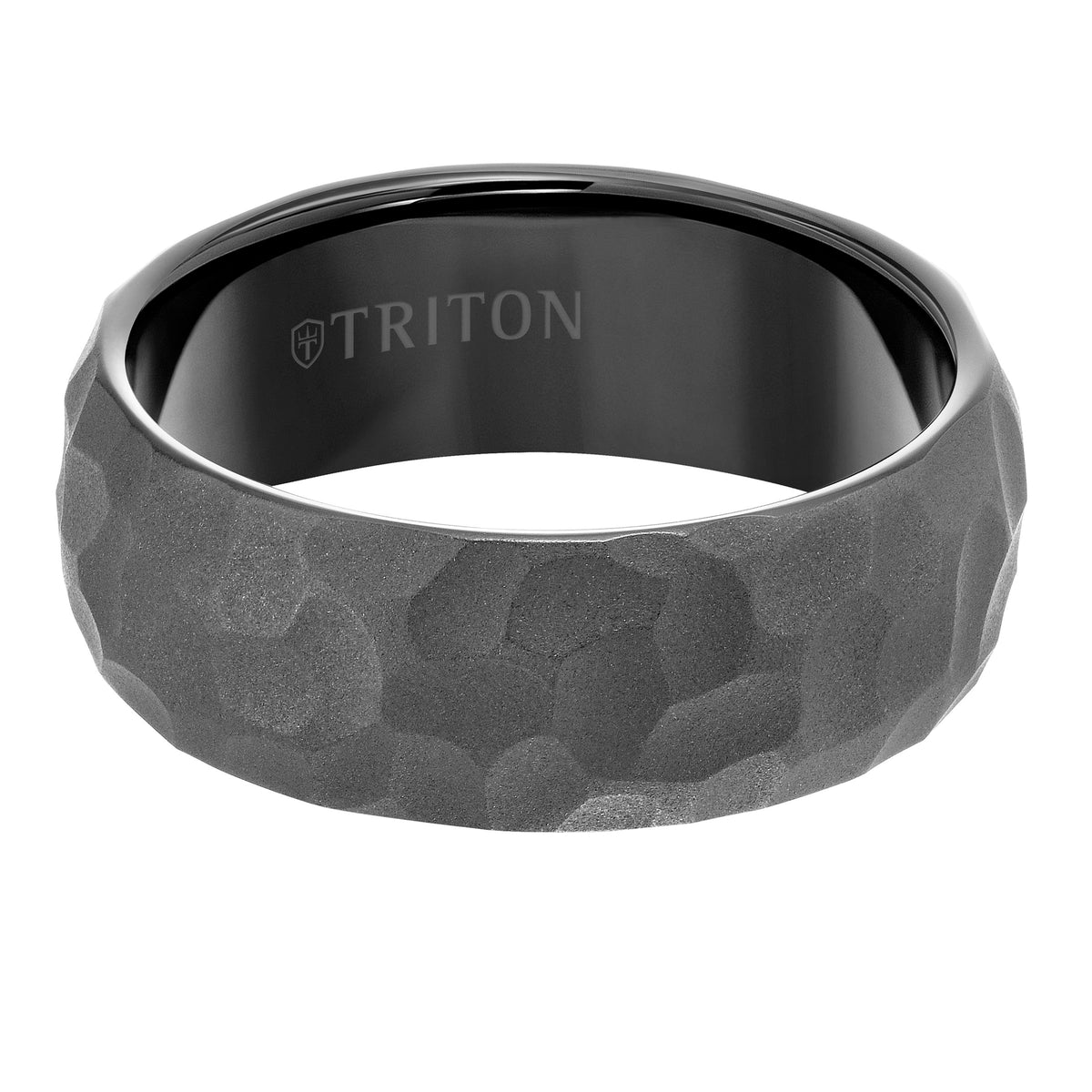 8mm Black Tungsten Carbide Edge to Edge Band with Hammered Pattern