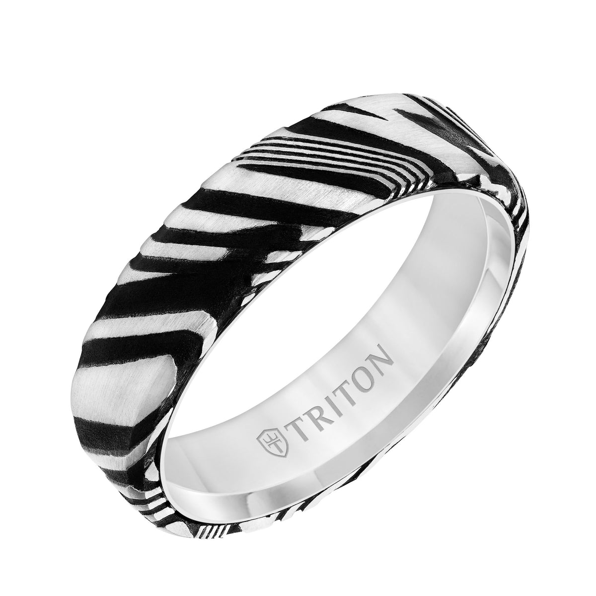6MM White Tungsten Carbide Ring with Damascus Steel