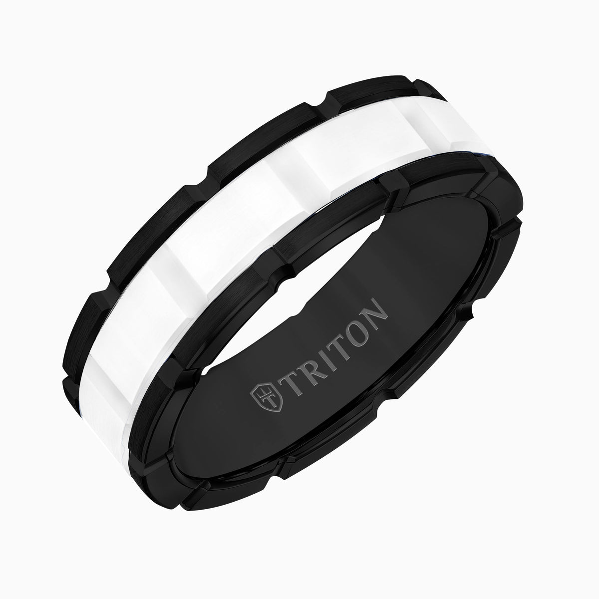 Flat Edge Ceramic Insert Contemporary Wedding Band