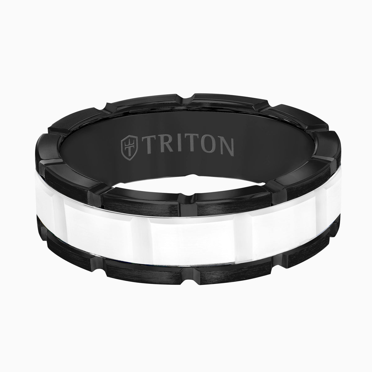 Flat Edge Ceramic Insert Contemporary Wedding Band