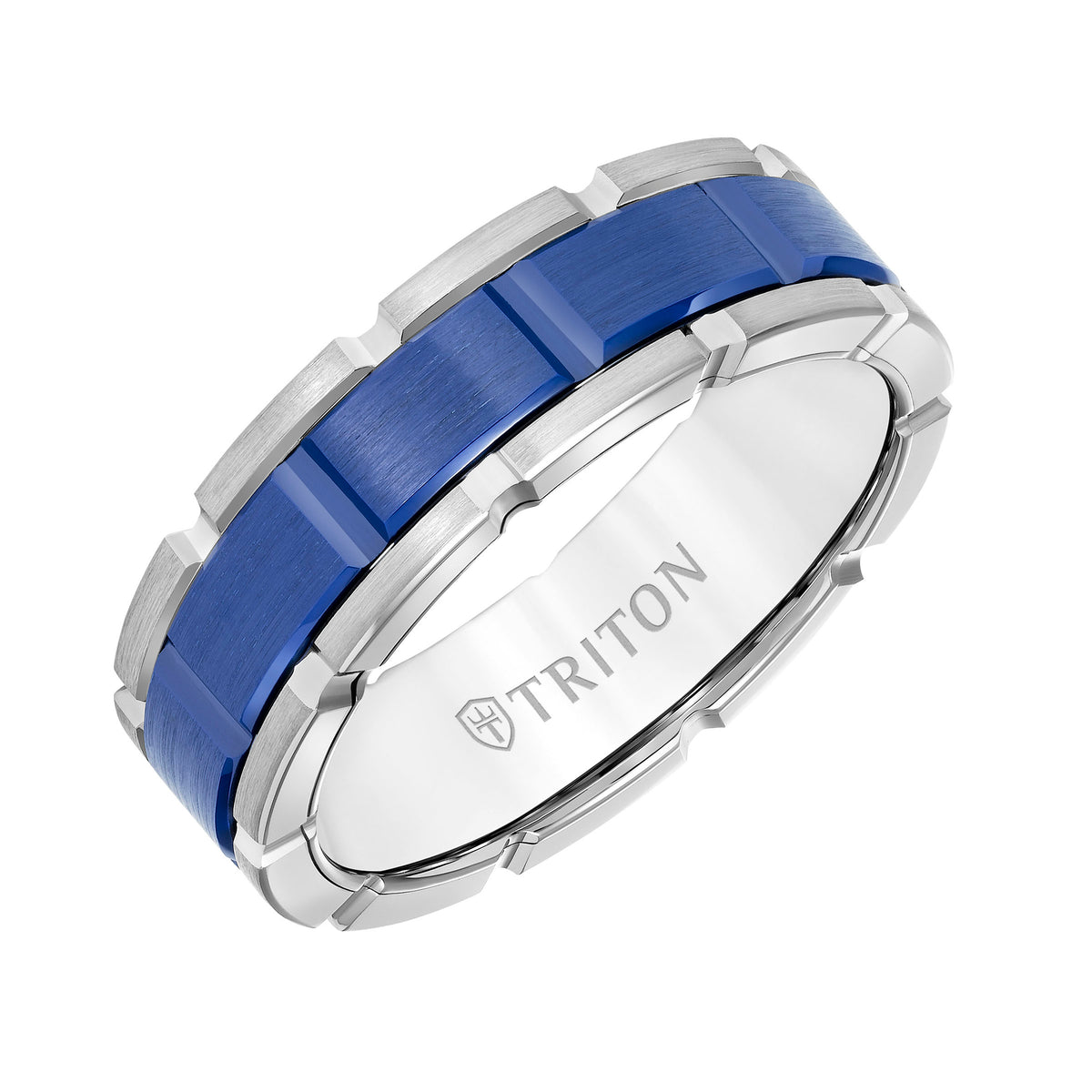 Flat Edge Ceramic Insert Contemporary Wedding Band