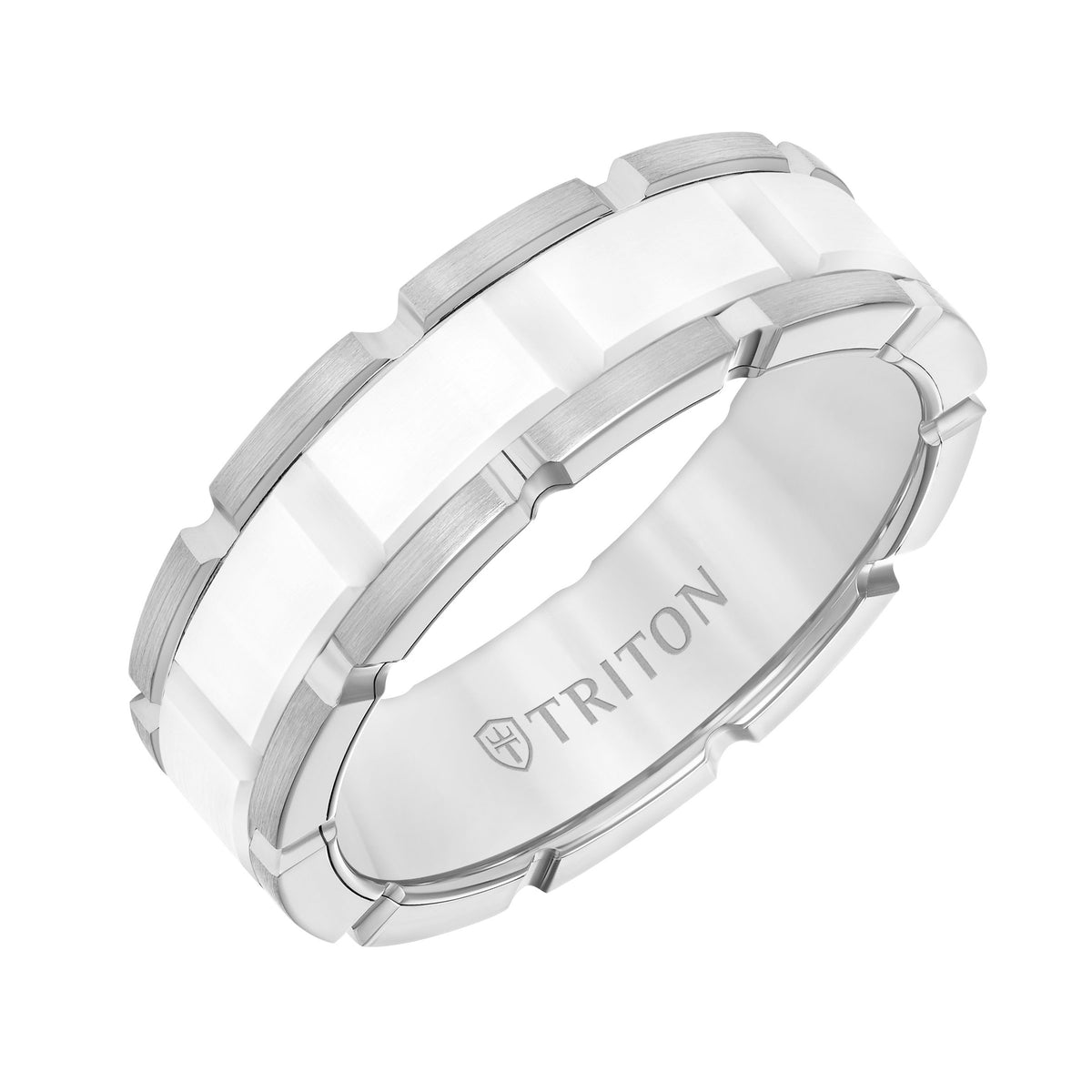 Flat Edge Ceramic Insert Contemporary Wedding Band