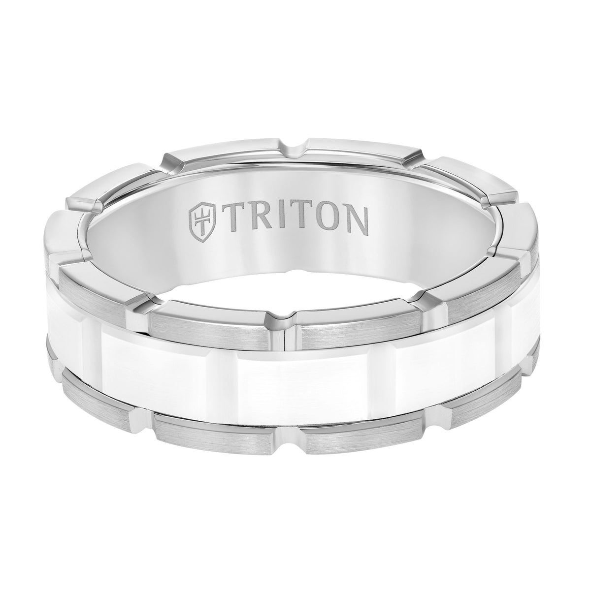Flat Edge Ceramic Insert Contemporary Wedding Band