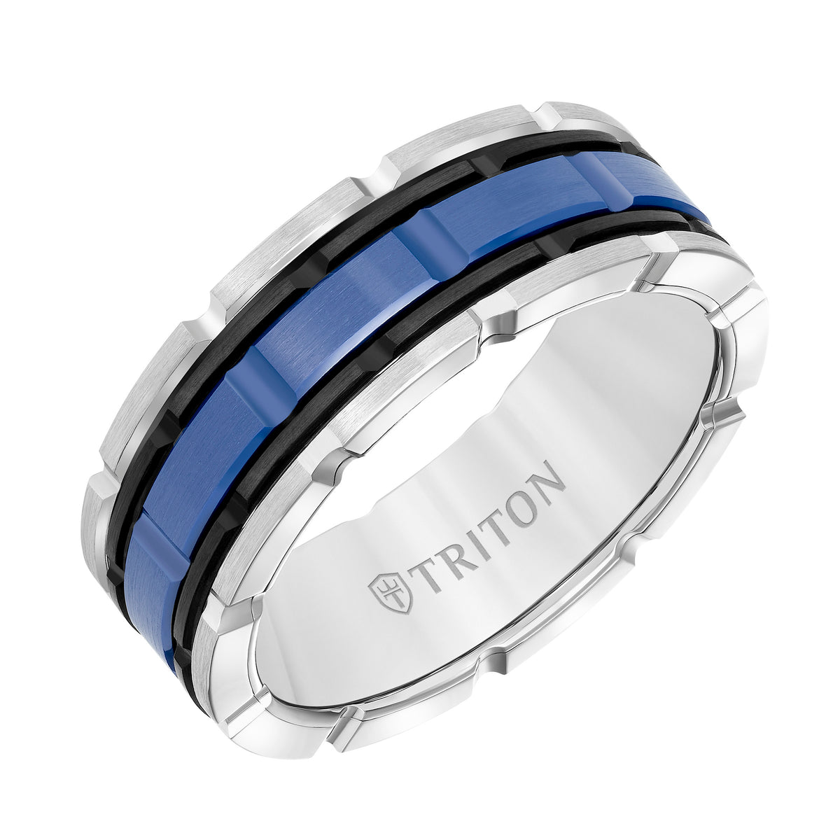 Flat Edge Ceramic Insert Contemporary Wedding Band