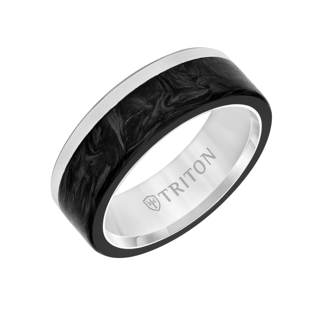 Flat Edge Forged Carbon Contemporary Wedding Band