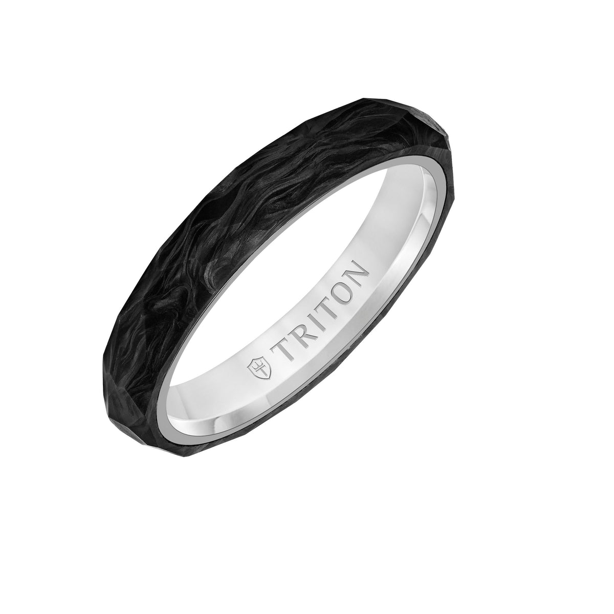 4MM Forged Carbon + 14K Gold Ring - Faceted Profile with Bevel Edge and 14K Gold Interior