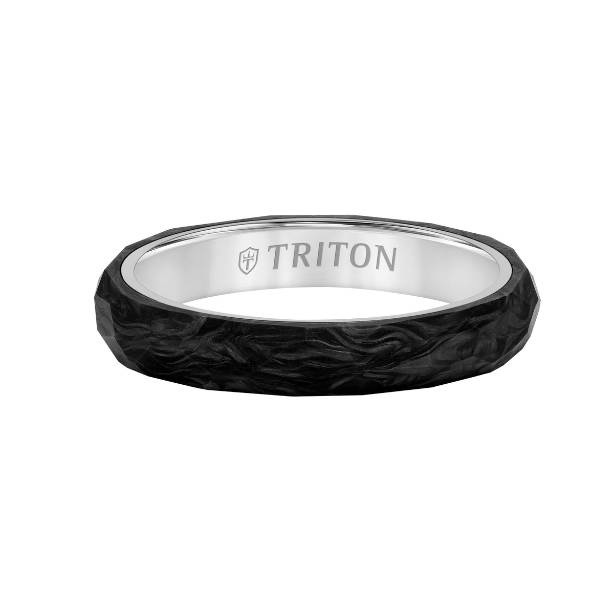 4MM Forged Carbon + 14K Gold Ring - Faceted Profile with Bevel Edge and 14K Gold Interior